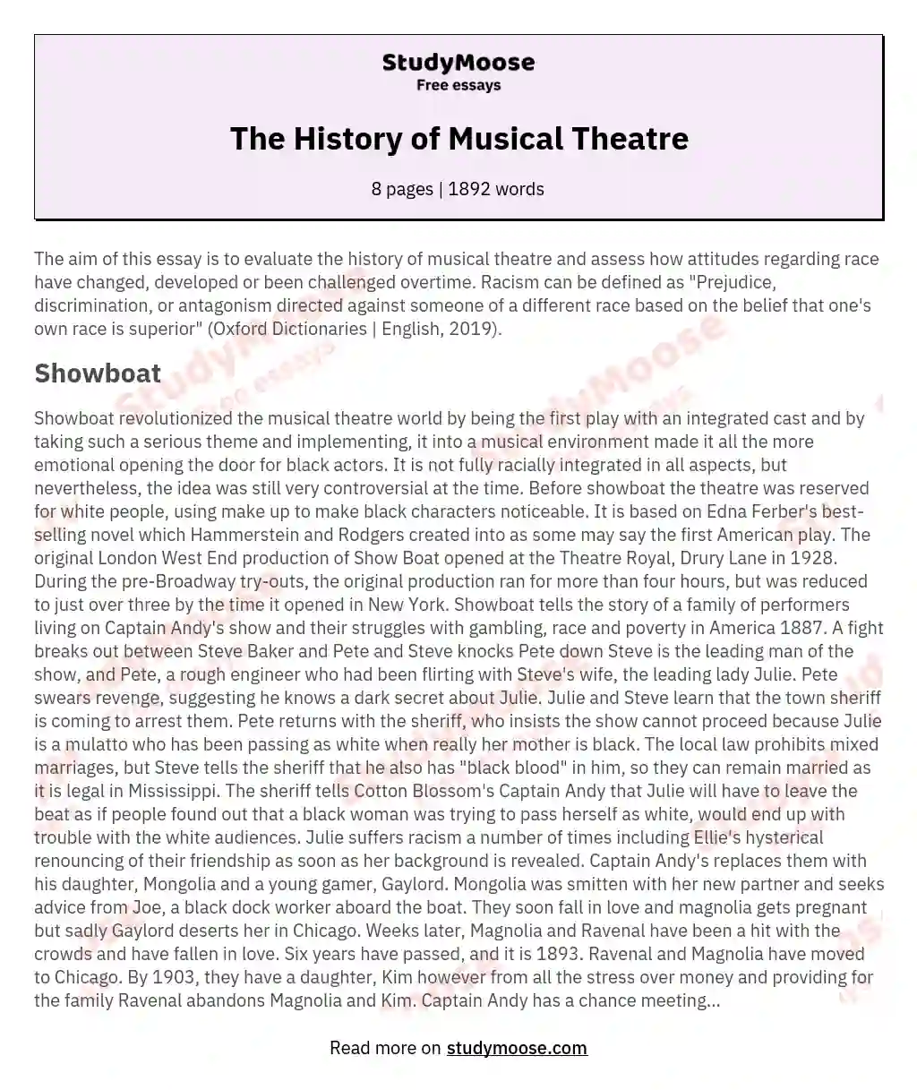 The History of Musical Theatre essay