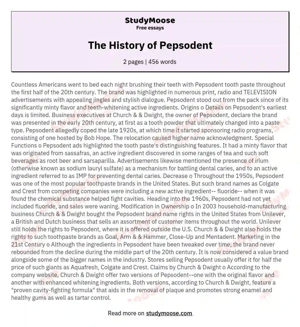The History of Pepsodent essay