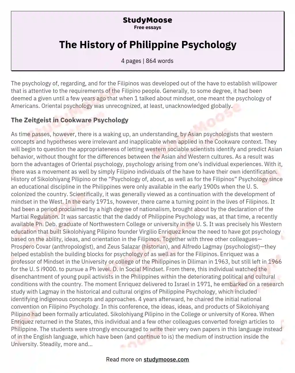 The History of Philippine Psychology essay