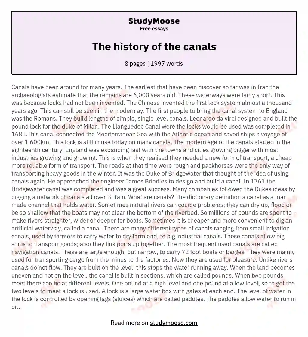 The history of the canals essay