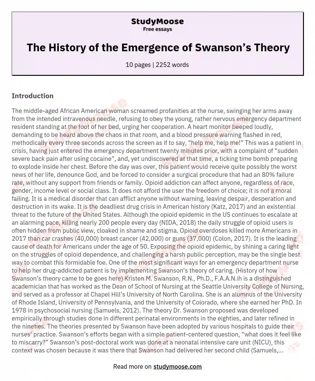 The History of the Emergence of Swanson’s Theory essay