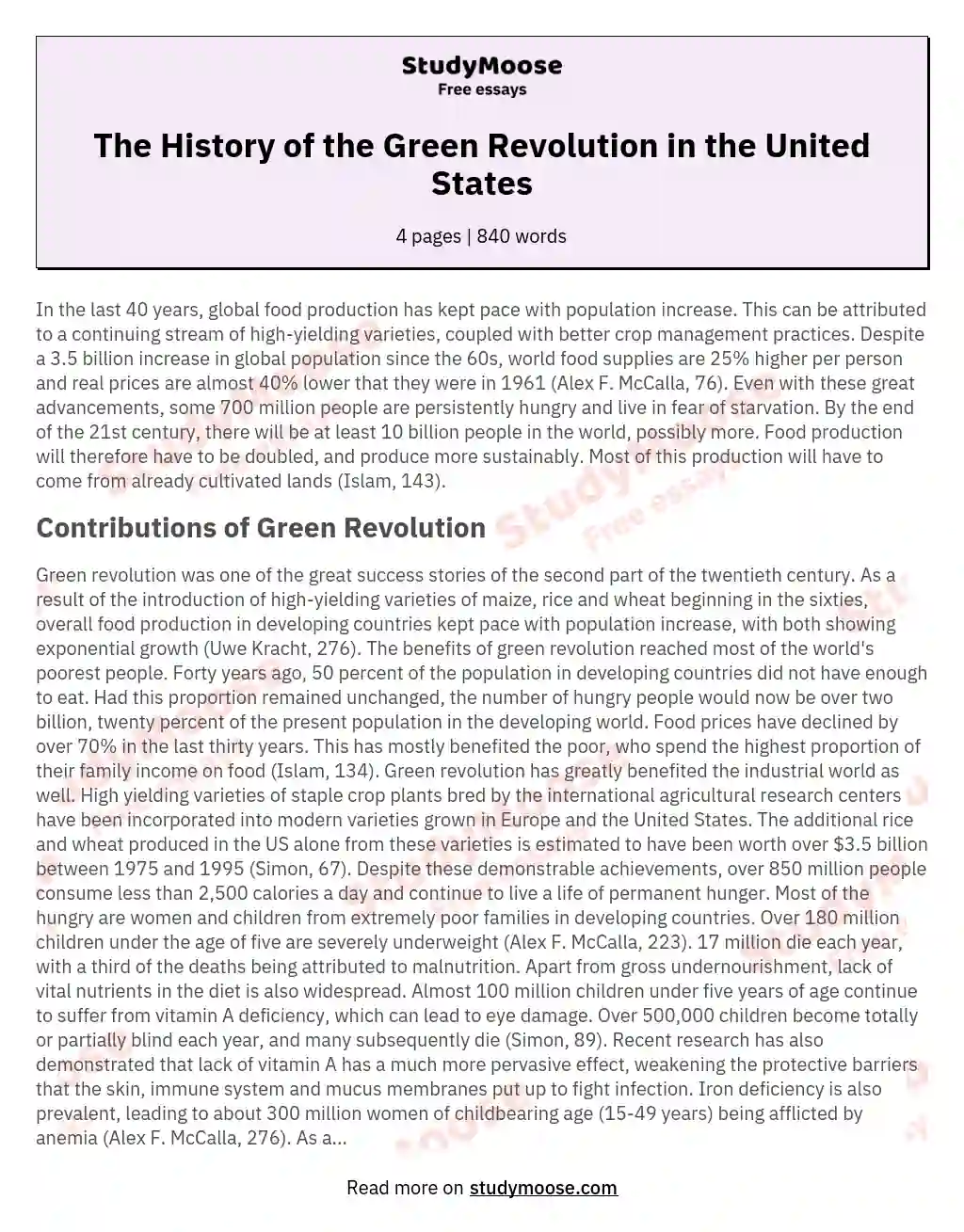 The History of the Green Revolution in the United States essay