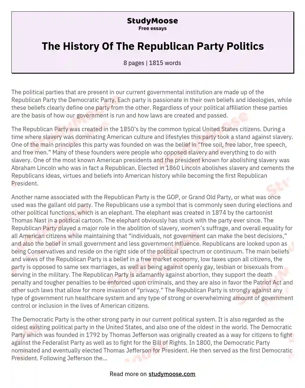 The History Of The Republican Party Politics