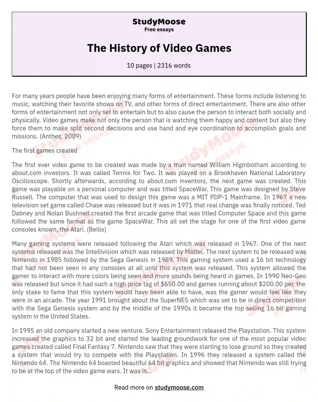 The History of Video Games essay