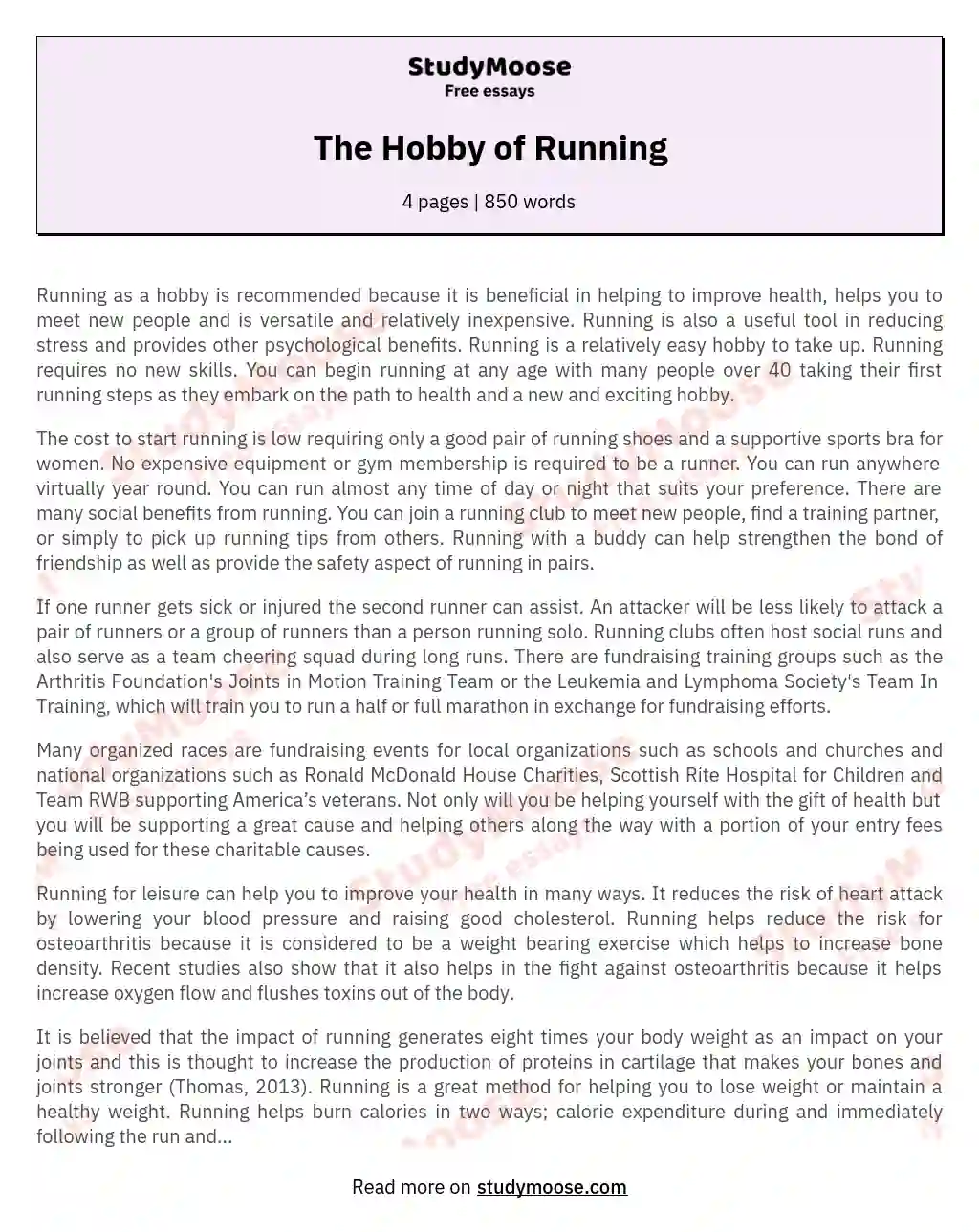 essay on running in english