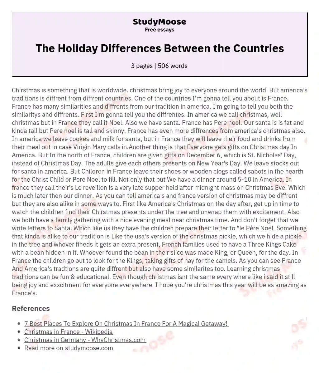 The Holiday Differences Between the Countries essay