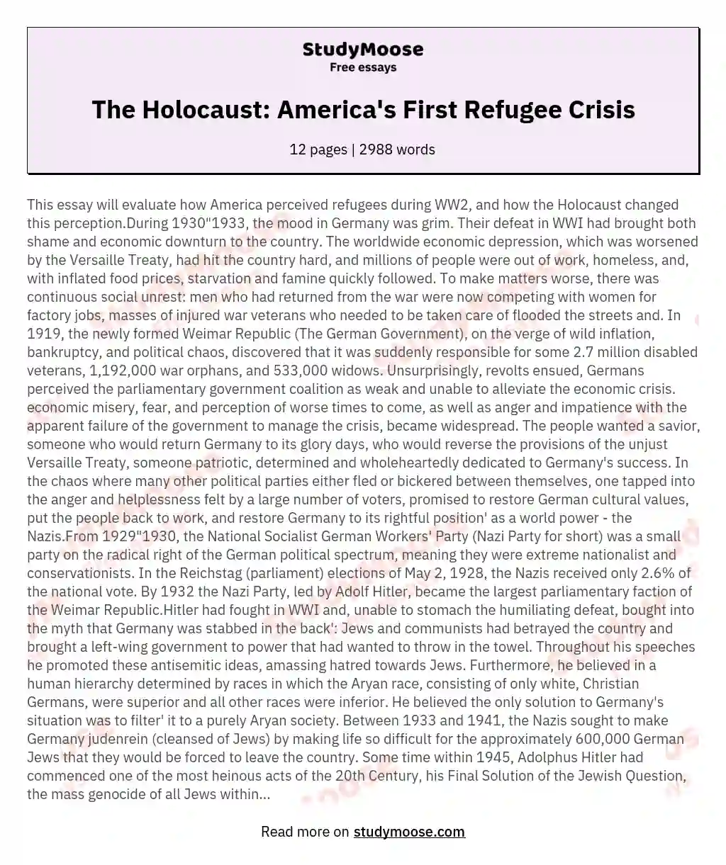The Holocaust: America's First Refugee Crisis essay