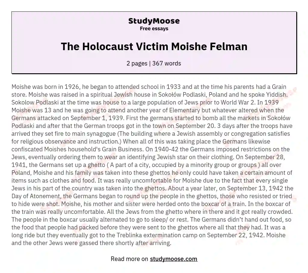 The Holocaust Victim Moishe Felman essay