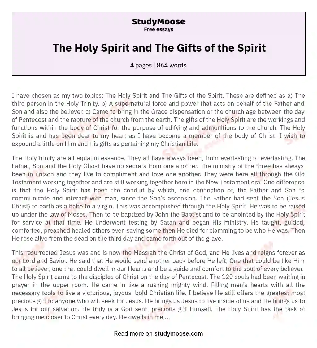The Holy Spirit and The Gifts of the Spirit
