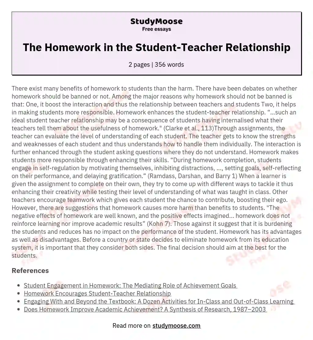 The Homework in the Student-Teacher Relationship essay