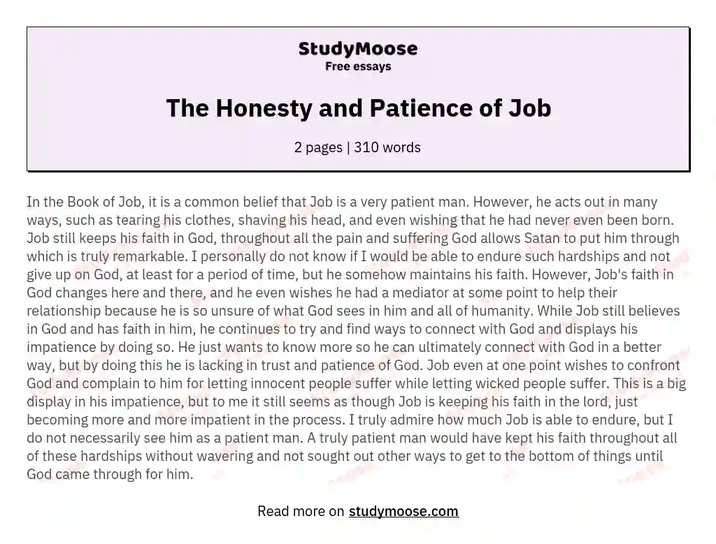 The Honesty and Patience of Job essay