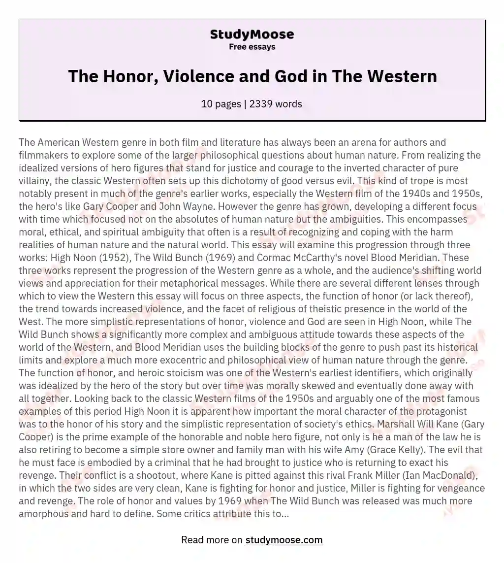 The Honor, Violence and God in The Western essay