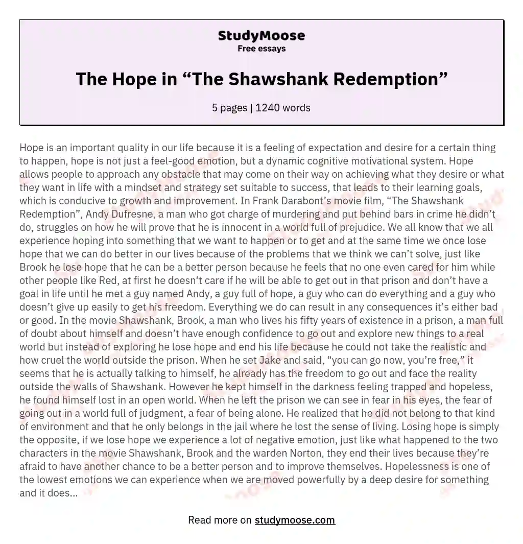 shawshank redemption essay hope