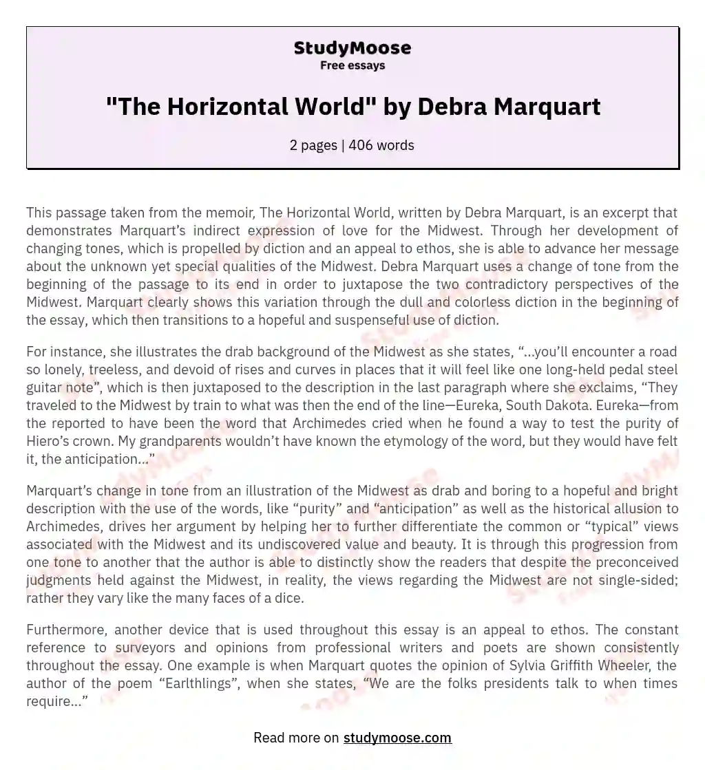 "The Horizontal World" by Debra Marquart essay