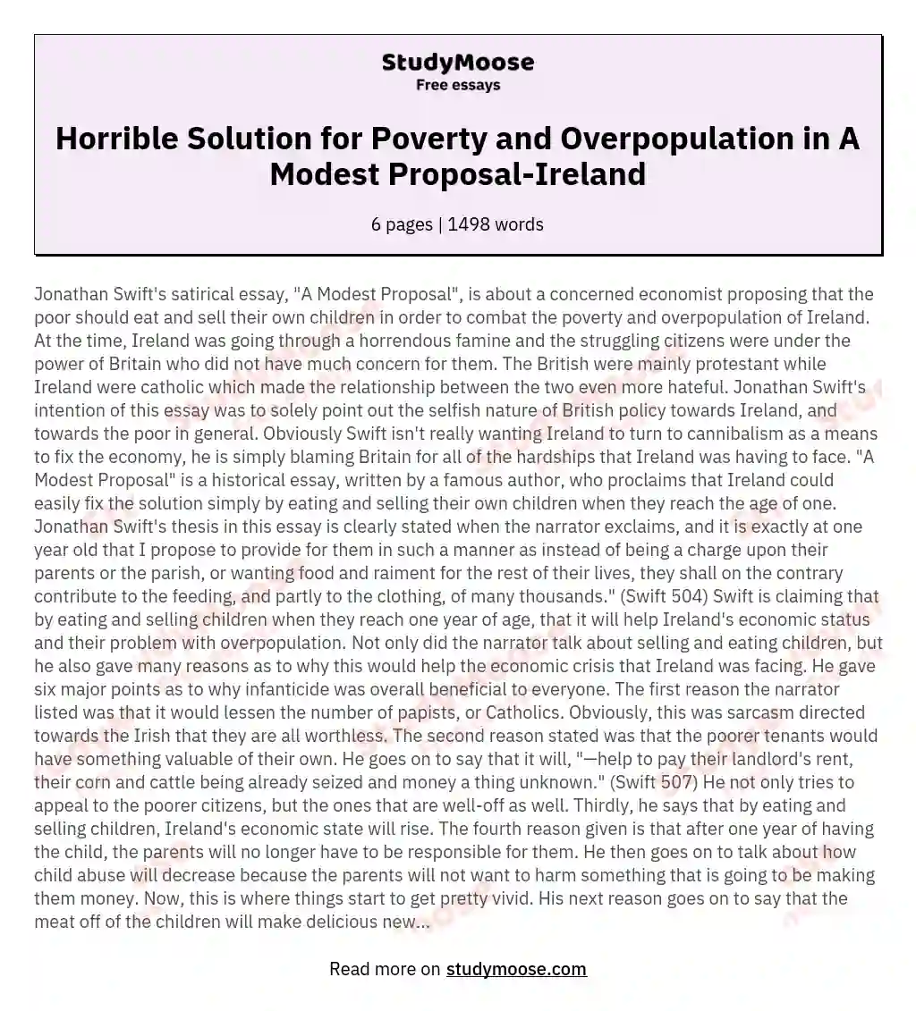 Jonathan Swift's Satirical Proposal: Eating Children to Combat Poverty essay