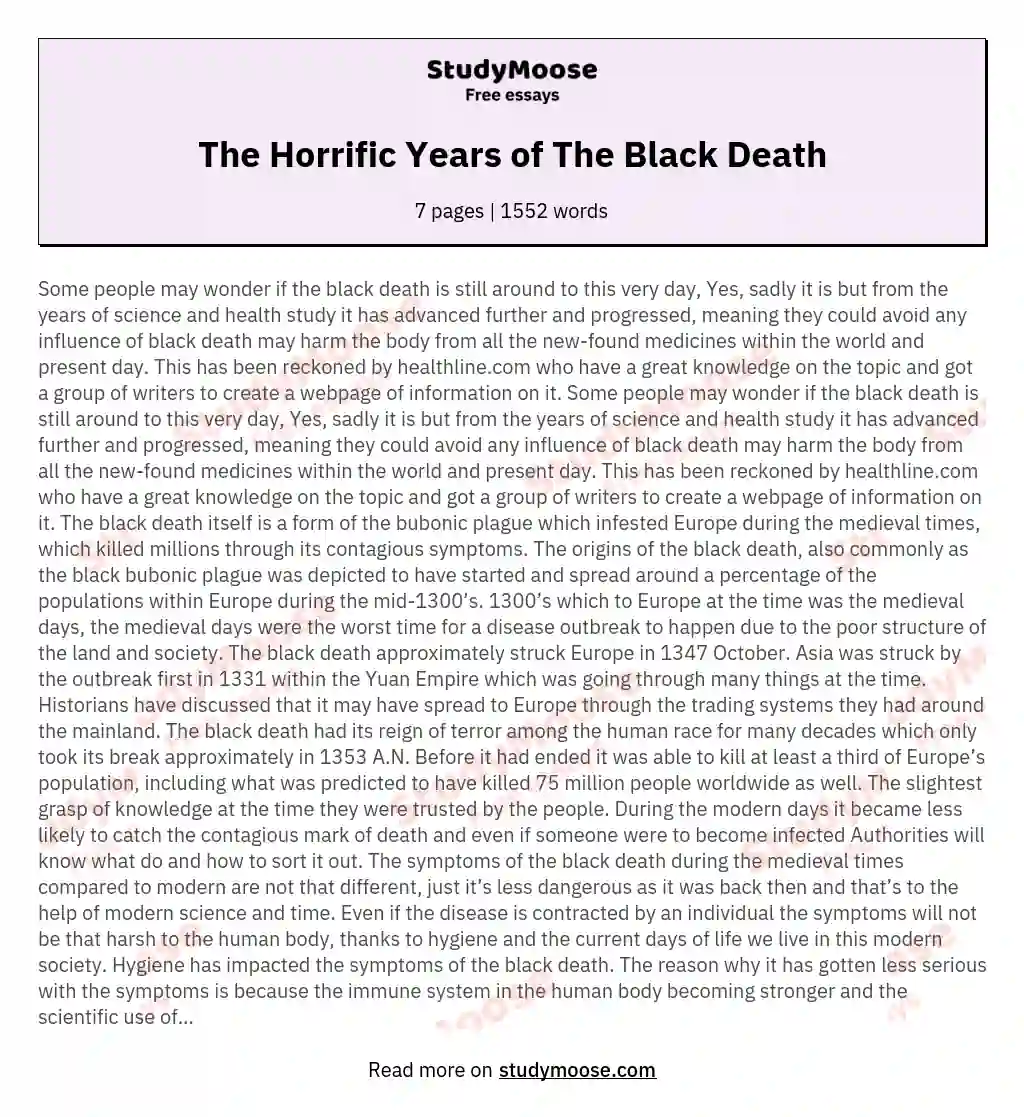 The Horrific Years of The Black Death essay