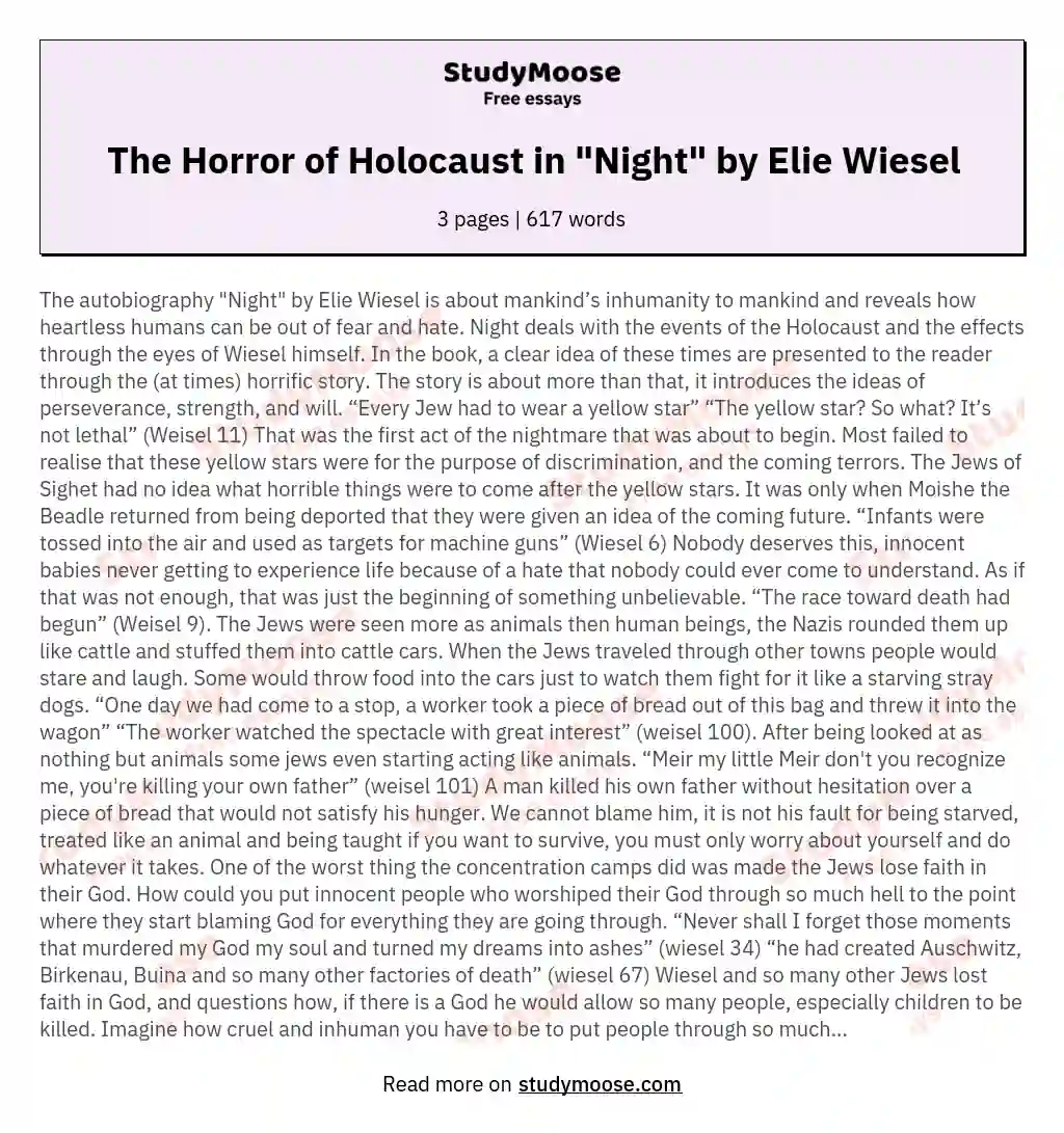 The Horror of Holocaust in "Night" by Elie Wiesel
