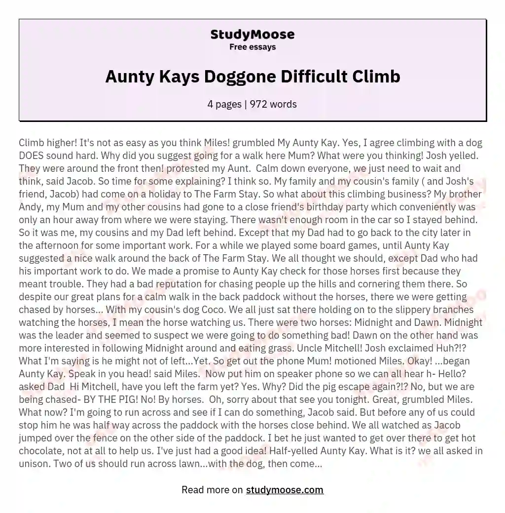 Aunty Kays Doggone Difficult Climb essay
