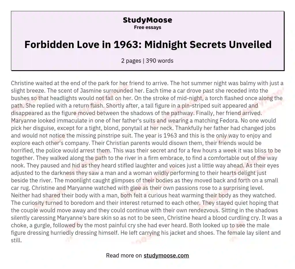Forbidden Love in 1963: Midnight Secrets Unveiled essay