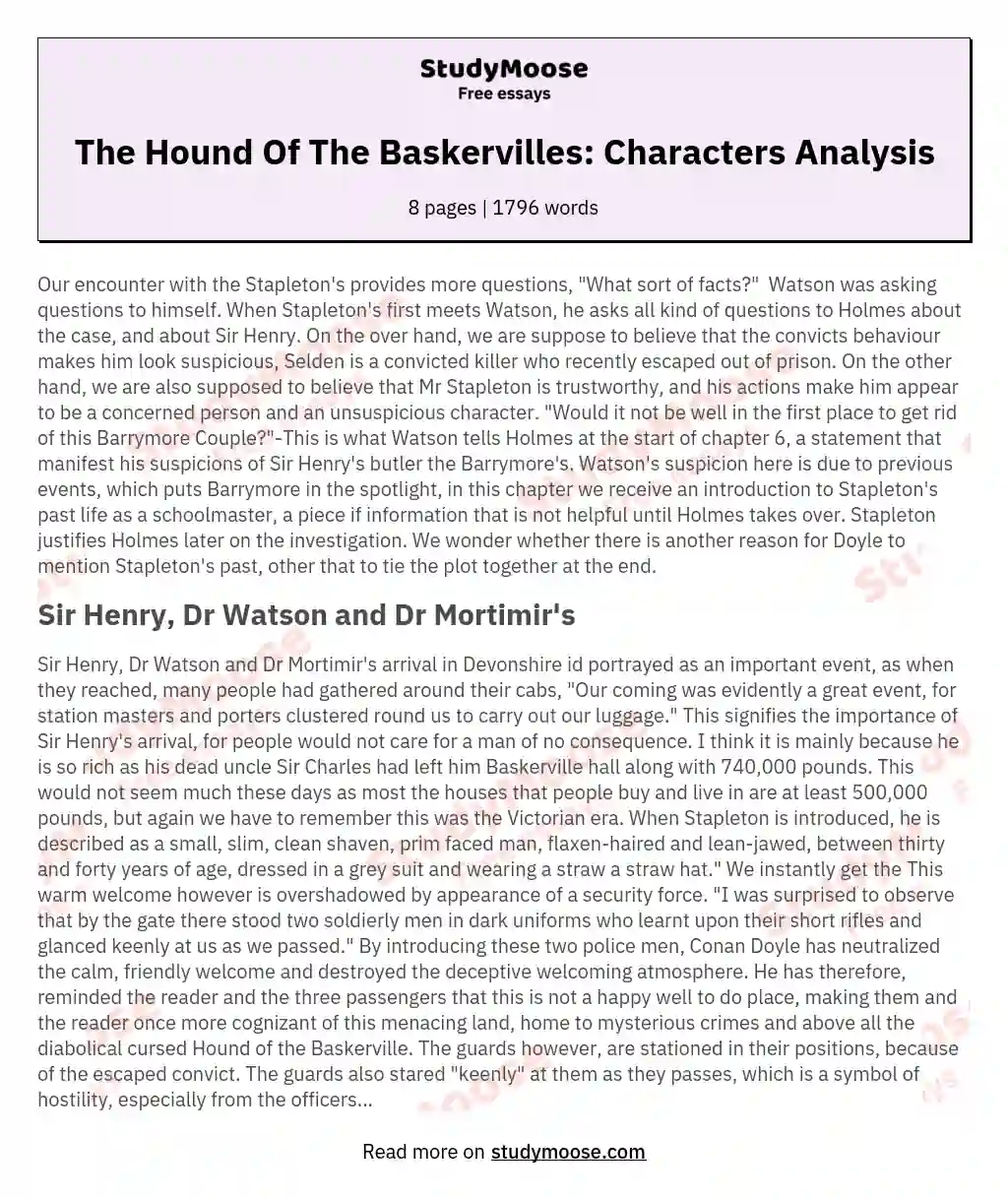 The Hound Of The Baskervilles: Characters Analysis