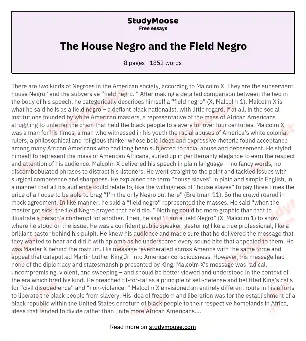 The House Negro and the Field Negro