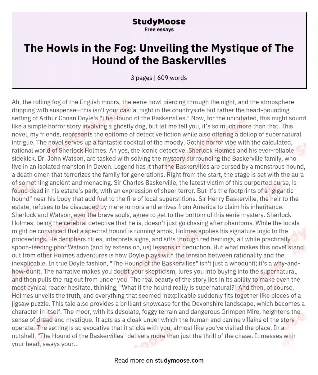 The Howls in the Fog: Unveiling the Mystique of The Hound of the Baskervilles essay