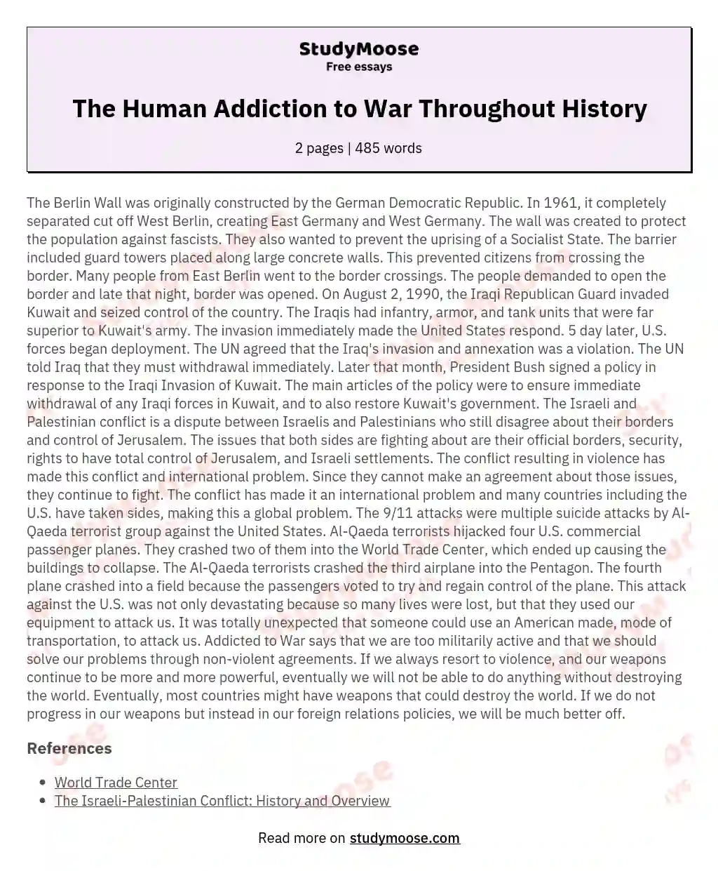 The Human Addiction to War Throughout History essay