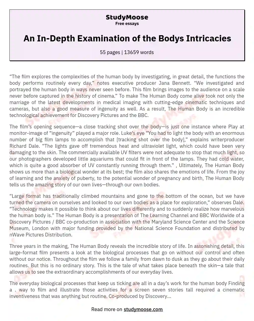 An In-Depth Examination of the Bodys Intricacies essay