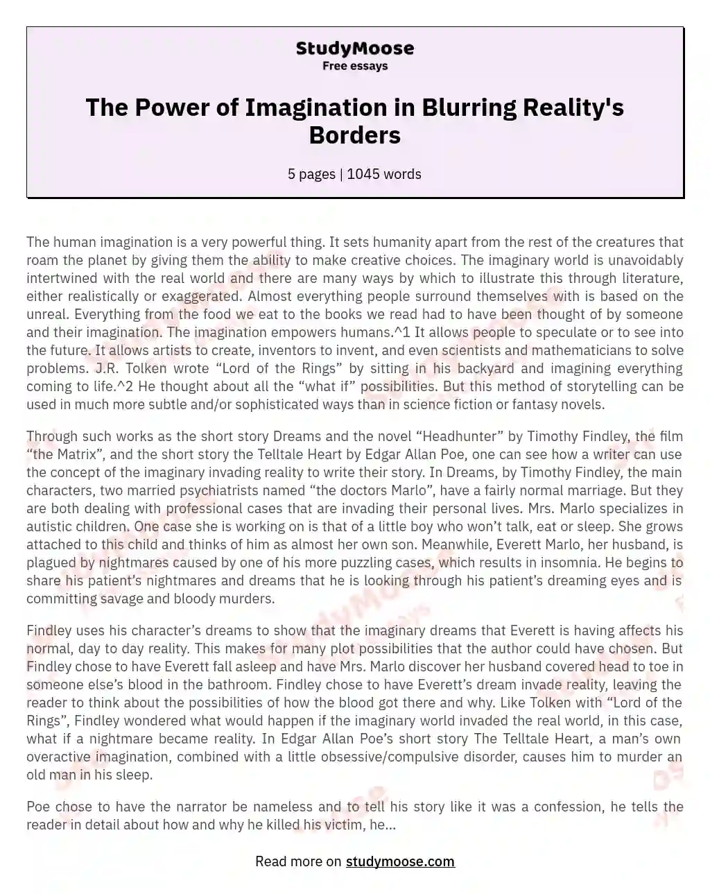 essay on my imaginary place