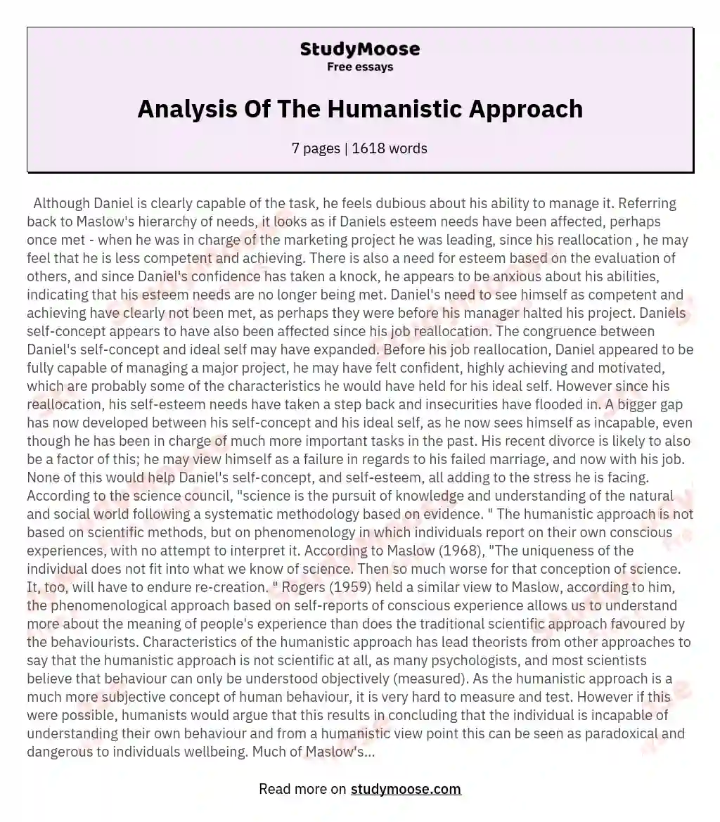 humanistic approach comparison essay