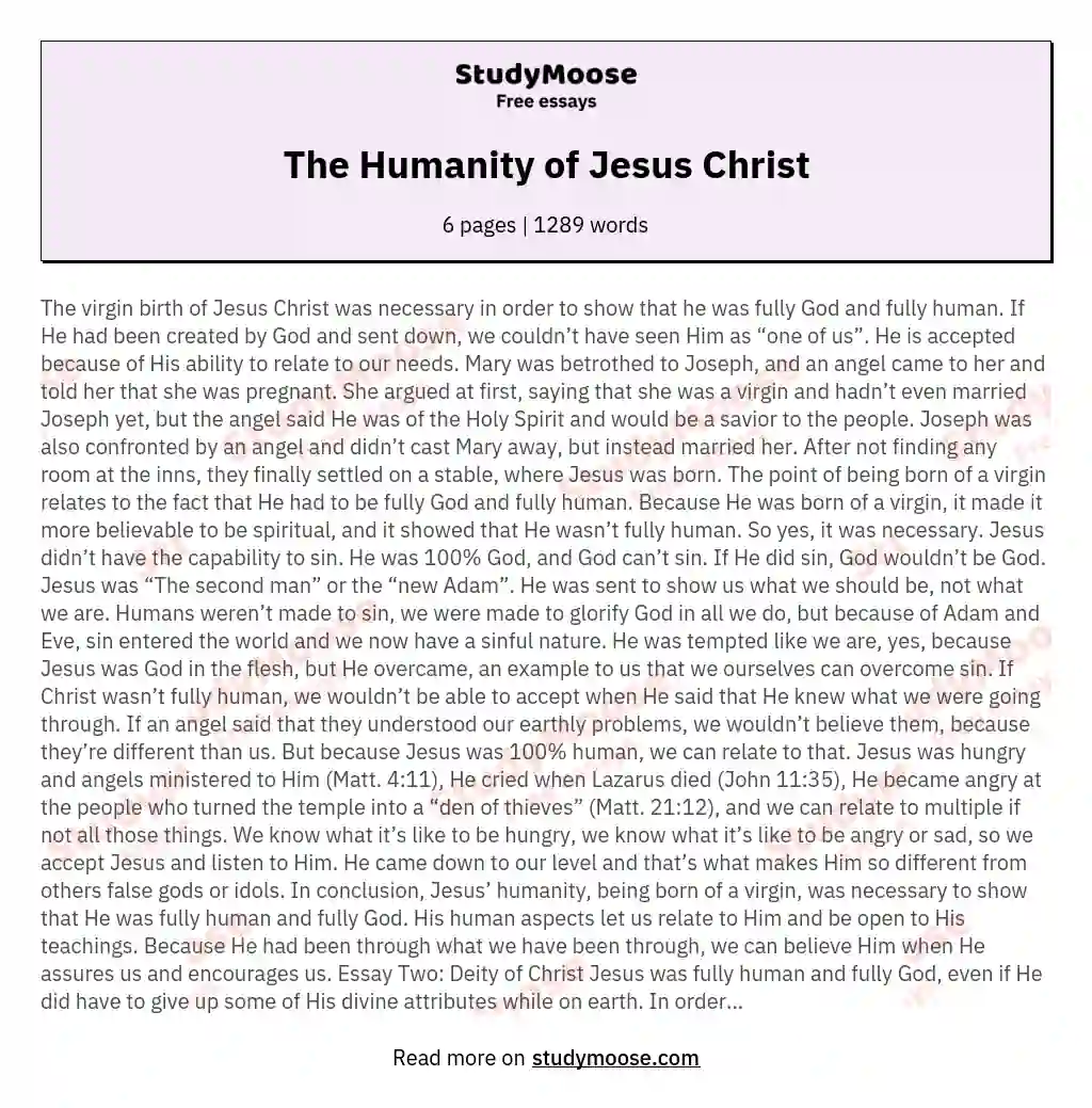 The Humanity of Jesus Christ essay