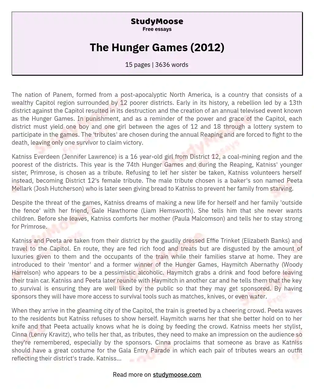 The Hunger Games (2012) essay
