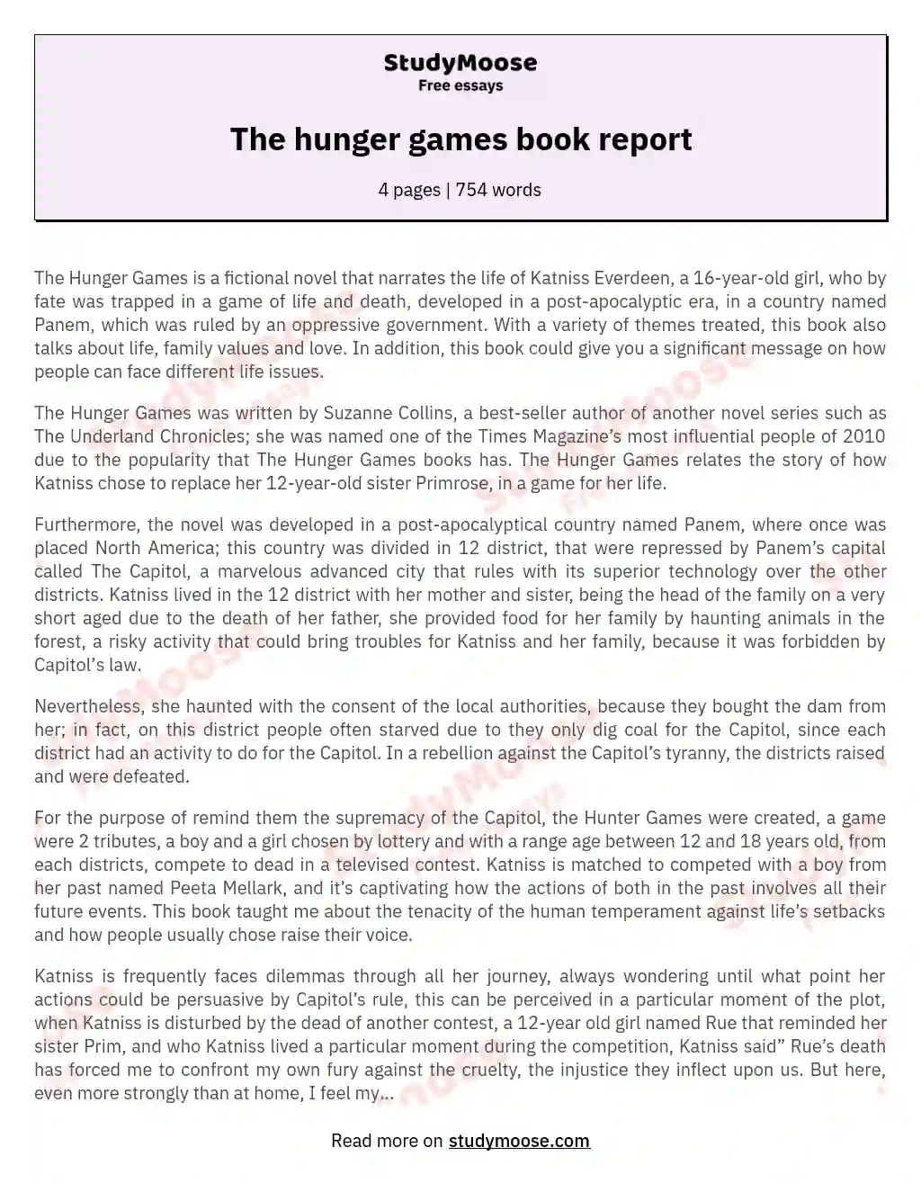 The hunger games book report essay