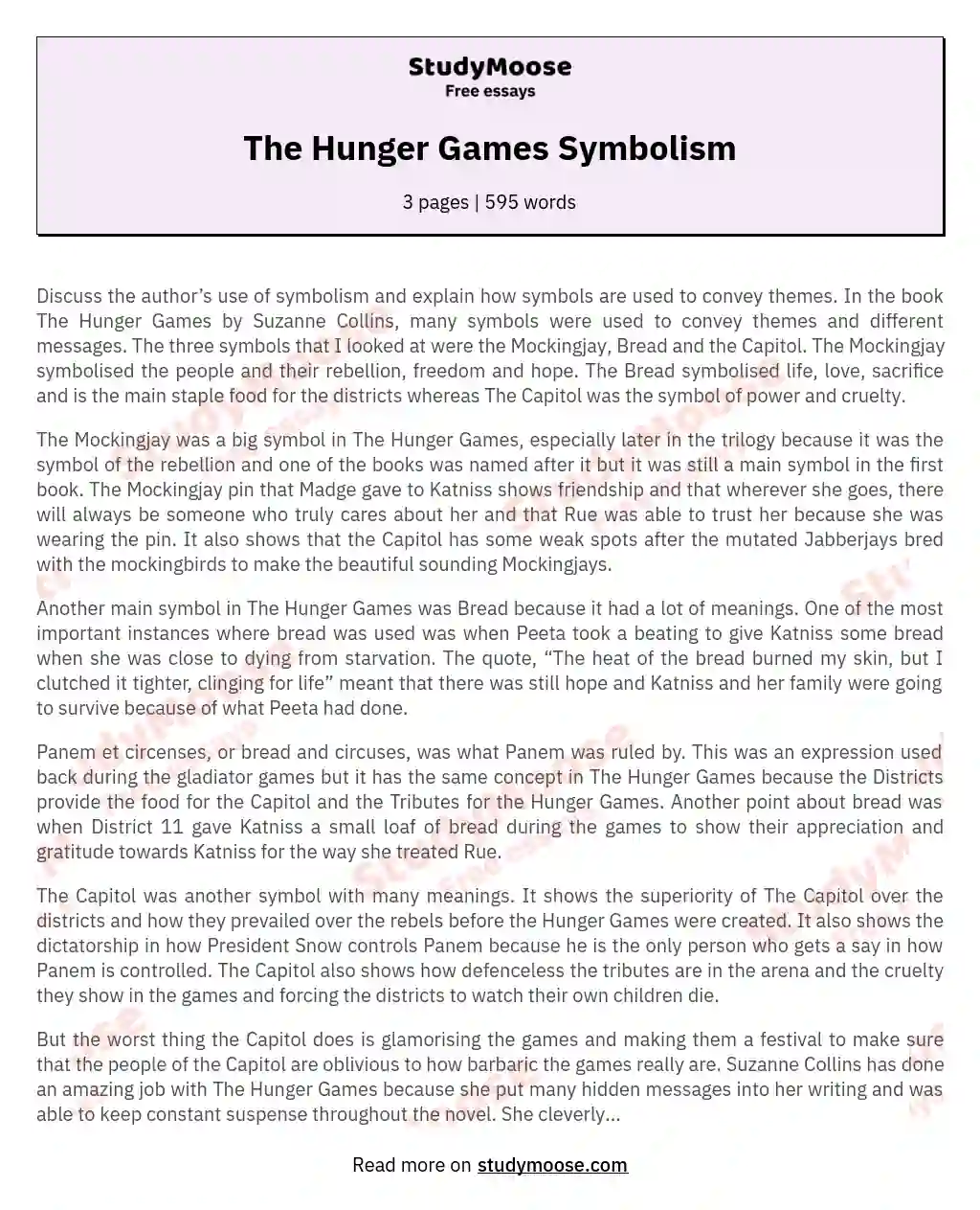 The Hunger Games Symbolism essay