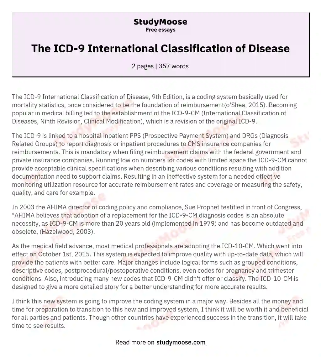 The ICD-9 International Classification of Disease essay
