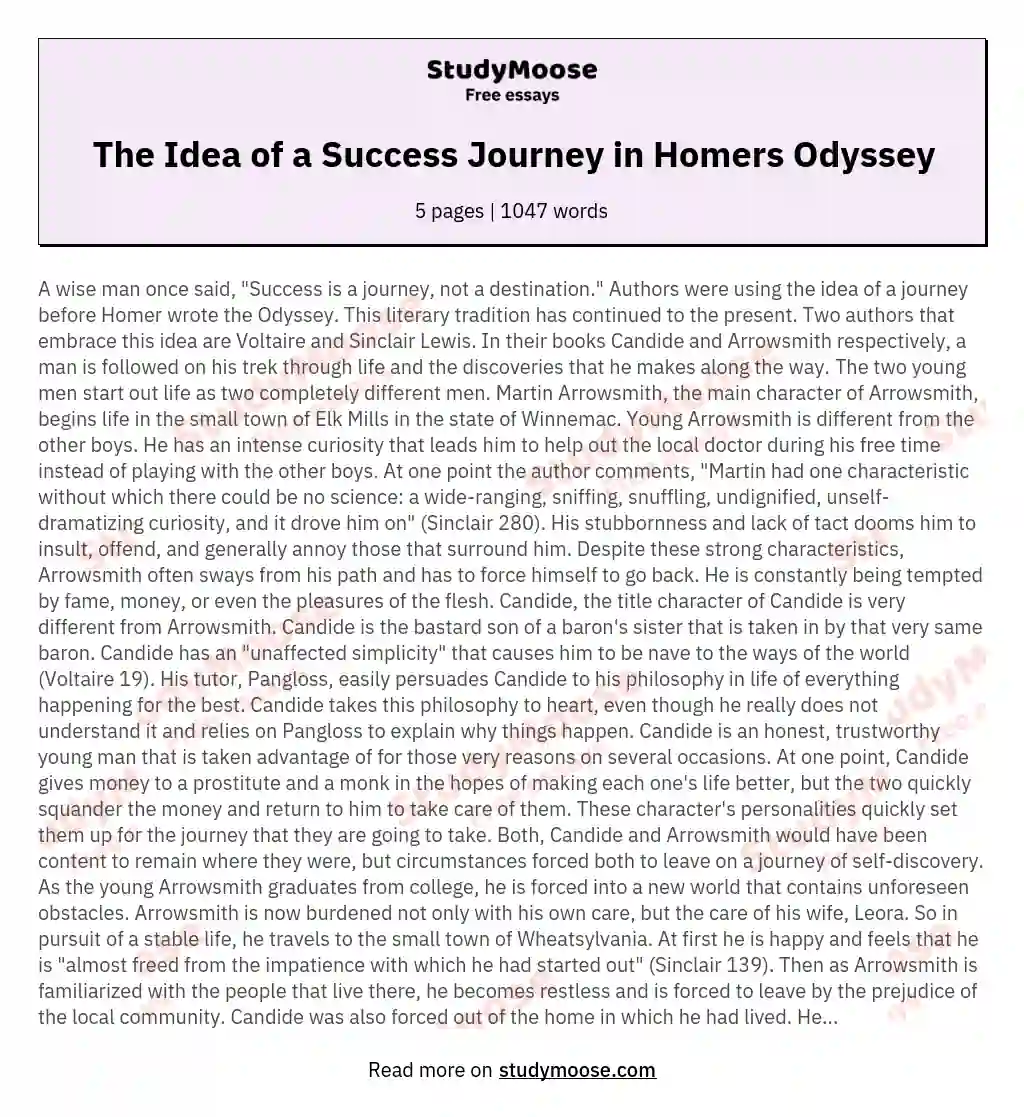 The Idea of a Success Journey in Homers Odyssey essay