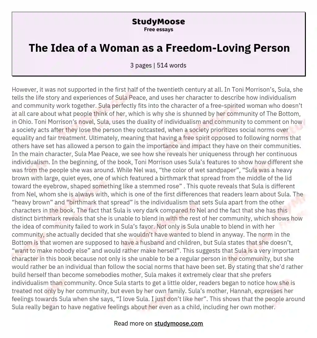 The Idea of a Woman as a Freedom-Loving Person essay