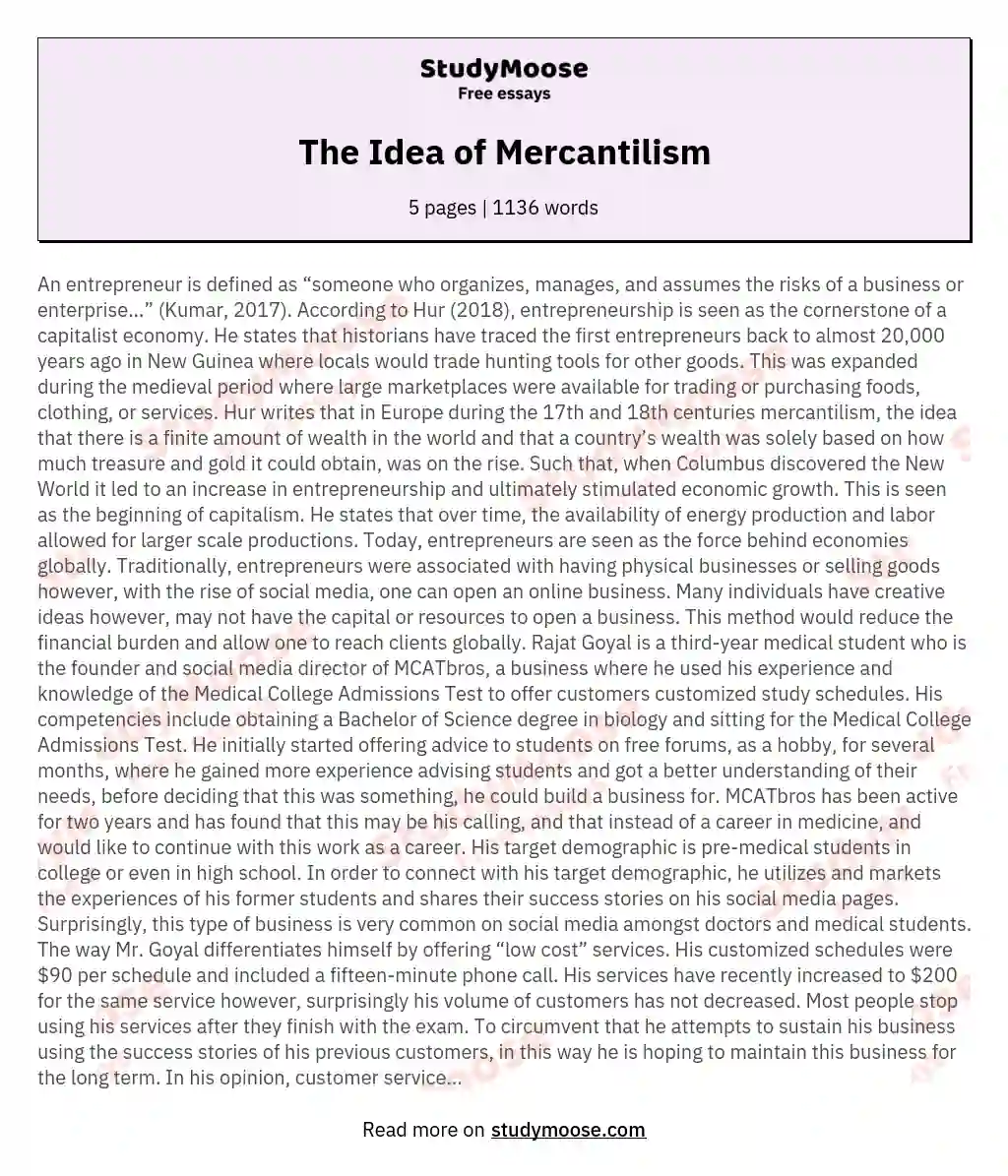 The Idea of Mercantilism essay