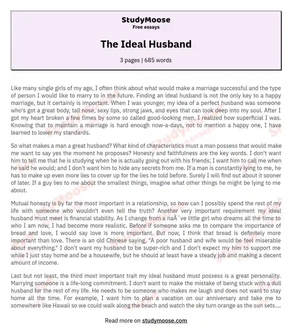 The Ideal Husband essay