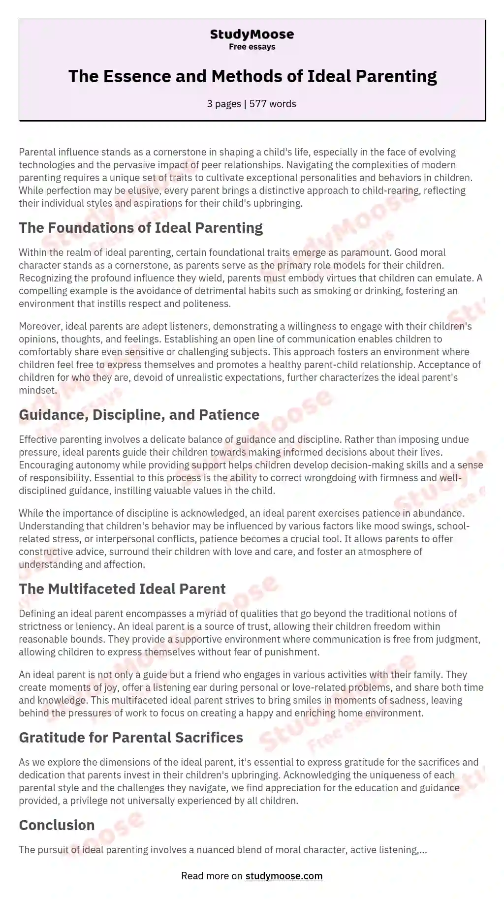 The Essence and Methods of Ideal Parenting essay