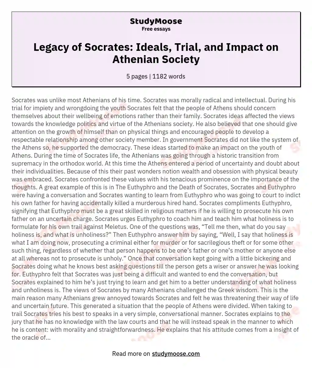 Legacy of Socrates: Ideals, Trial, and Impact on Athenian Society essay