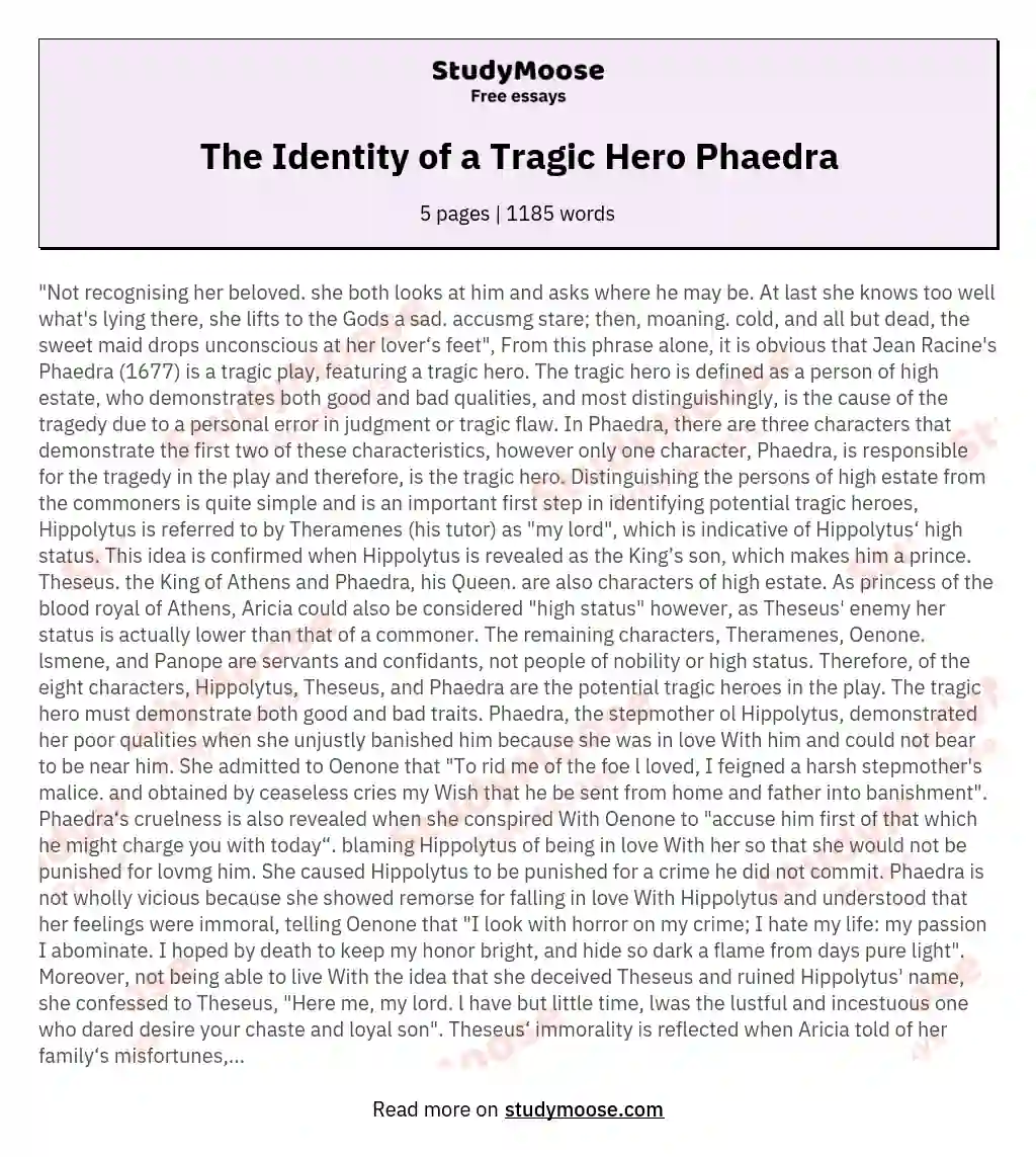 The Identity of a Tragic Hero Phaedra essay