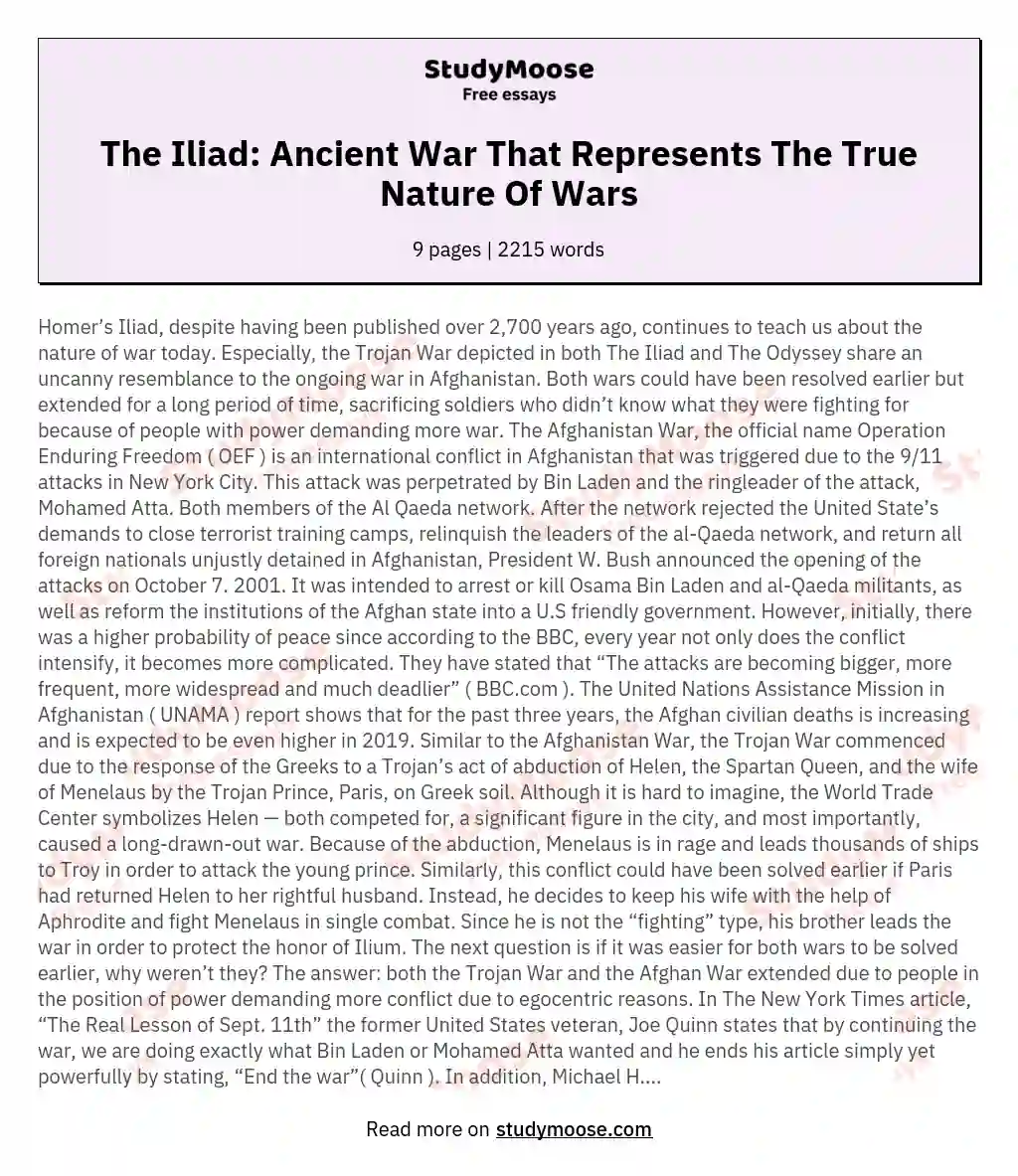 The Iliad: Ancient War That Represents The True Nature Of Wars