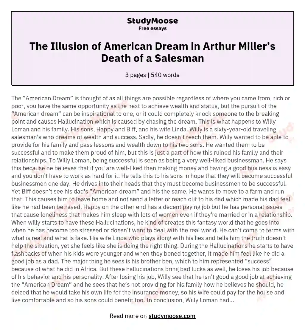 The Illusion of American Dream in Arthur Miller’s Death of a Salesman