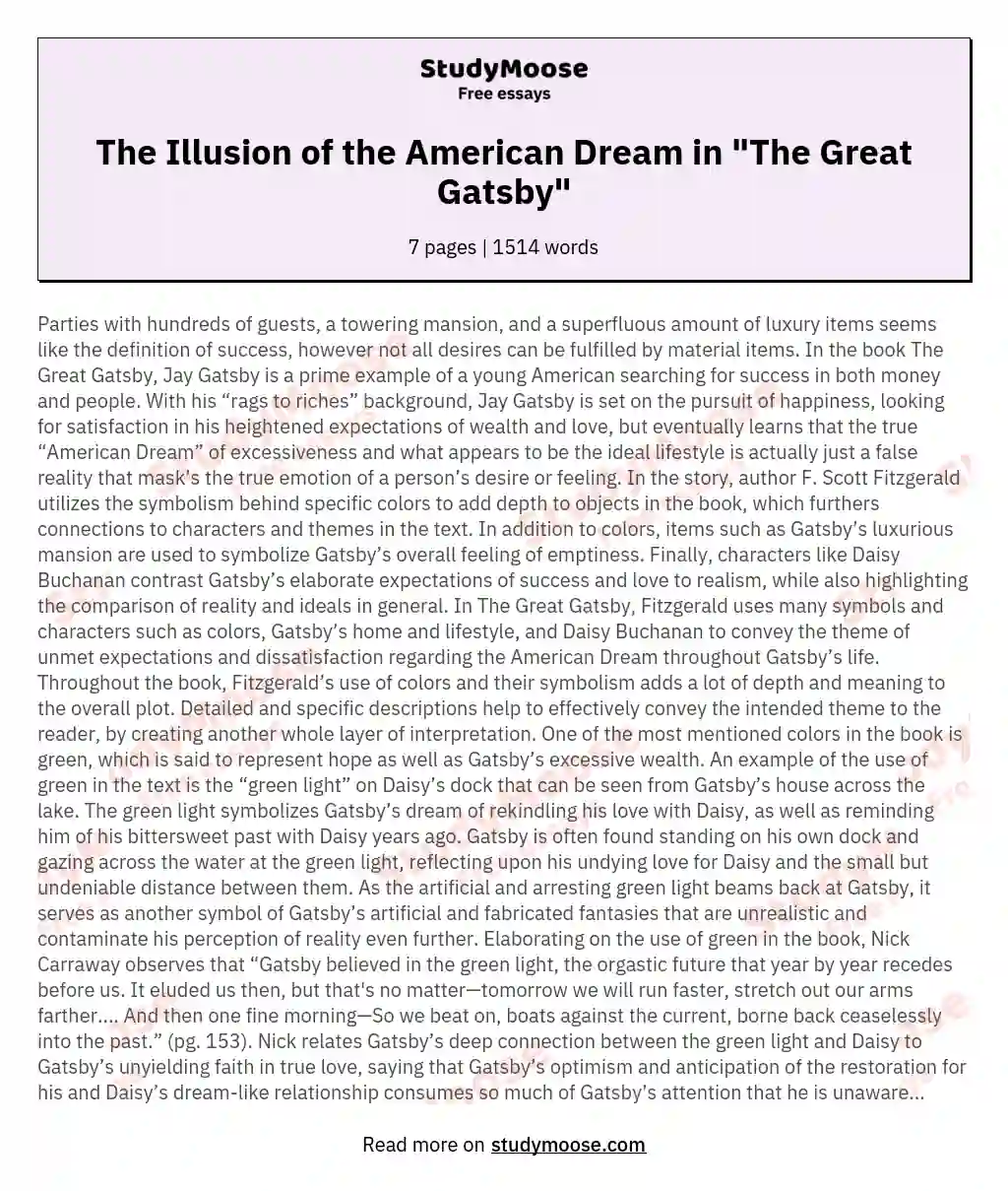 The Illusion of the American Dream in "The Great Gatsby"