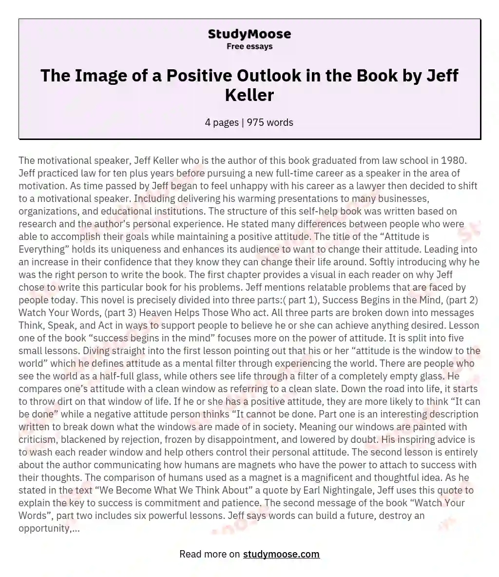 The Image of a Positive Outlook in the Book by Jeff Keller essay