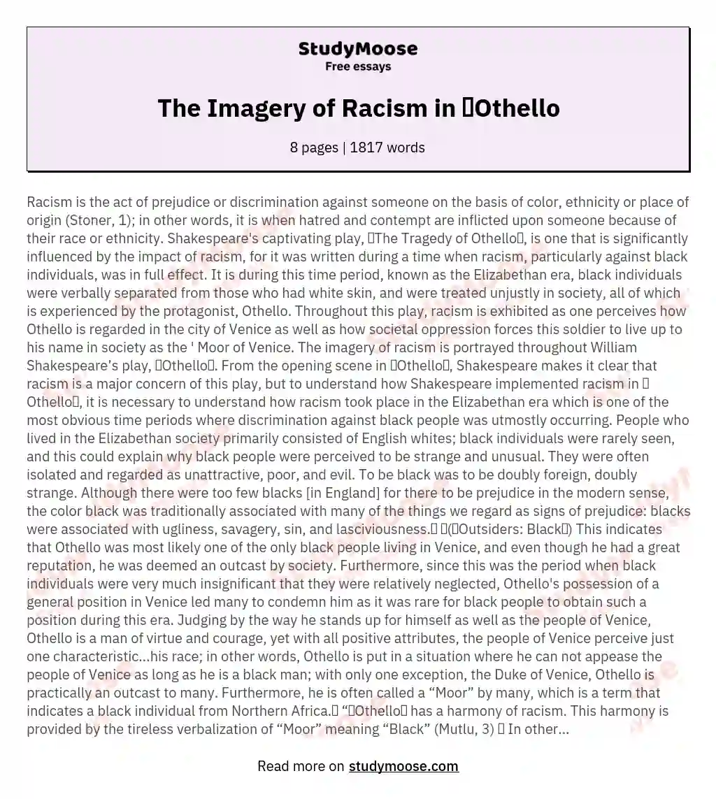 The Imagery of Racism in ​Othello essay