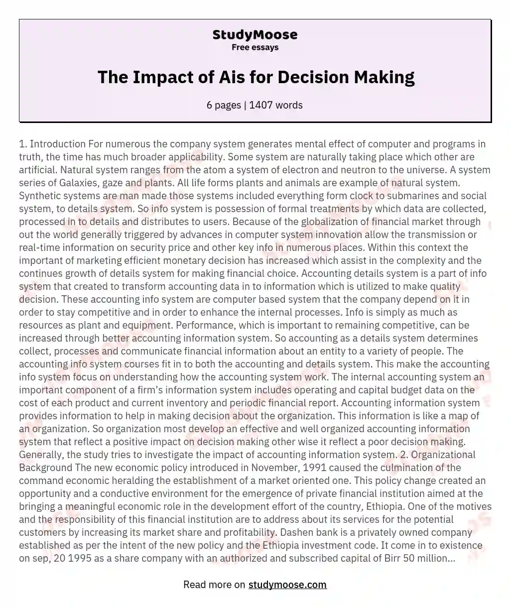 The Impact of Ais for Decision Making essay