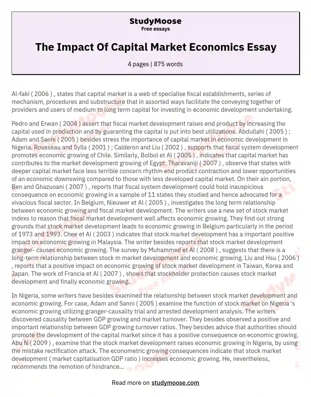 The Impact Of Capital Market Economics Essay essay