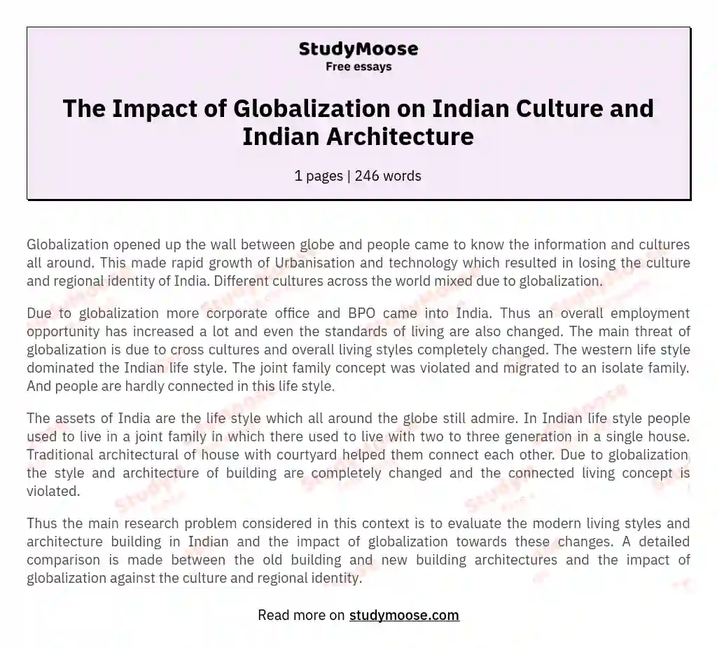 The Impact of Globalization on Indian Culture and Indian Architecture